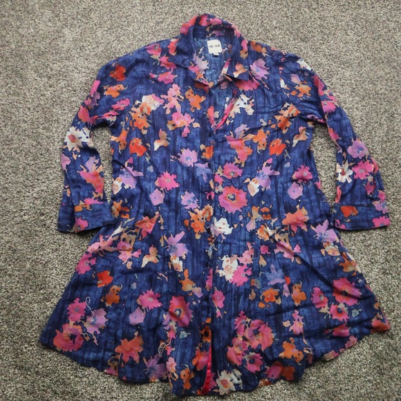 NIC+ZOE Shirt Dress Women's XS tunic Floral Print Button Down Long Sleeve - Picture 1 of 9